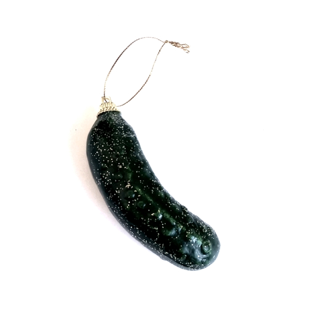 Christmas Pickle Ornament - Green Gold Glitter Decorative Holiday Accent - Picture 2 of 3